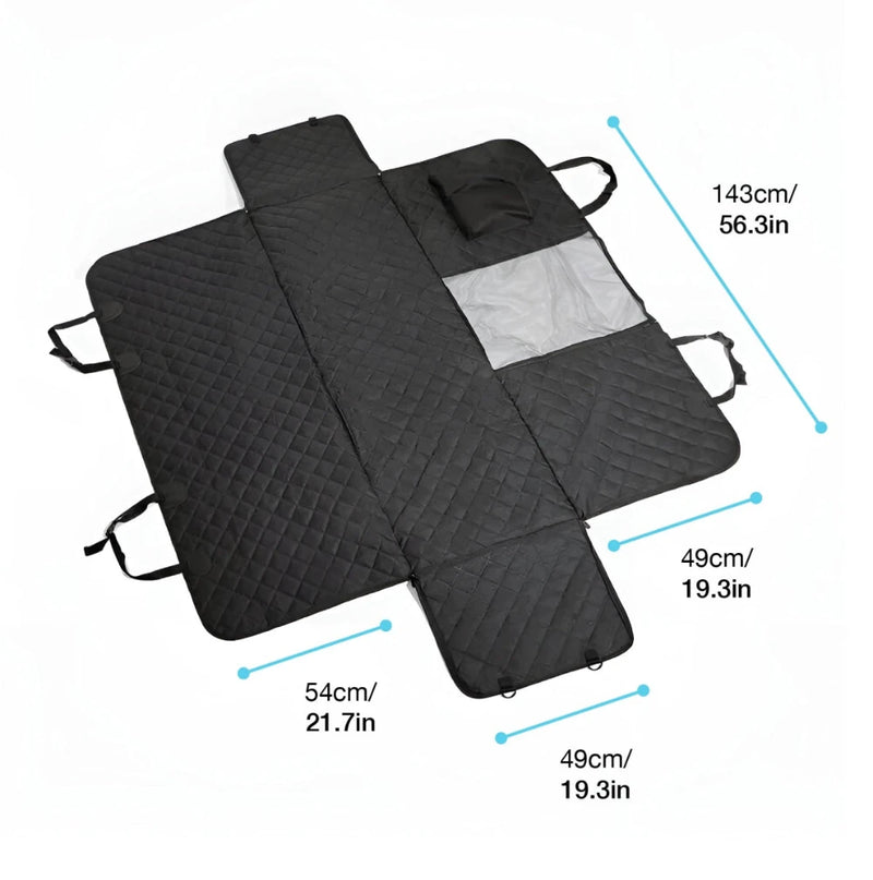 Fully unfolded quilted hammock with size measurements shown