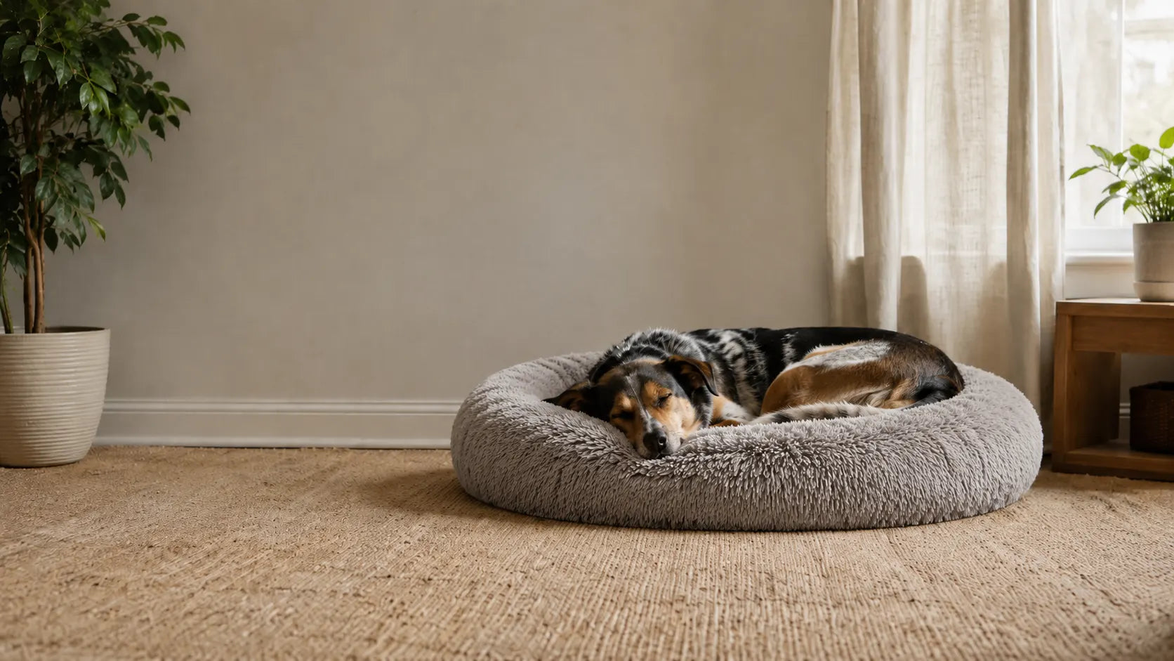 Dog sleeping calmly in a cozy corner of the home