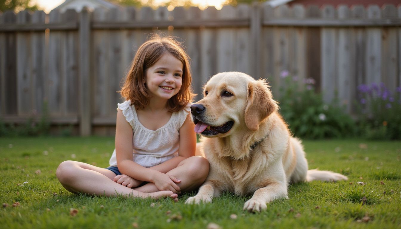 A girl and a golden retriever share a warm, intimate moment.