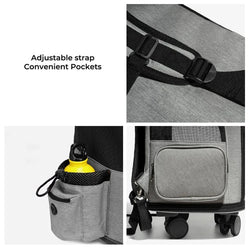 Airline-approved pet travel bag with adjustable strap and convenient pockets for easy storage and access.