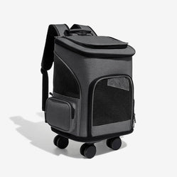 Airline-approved pet travel bag with wheels in gray, designed for comfort and easy transportation.