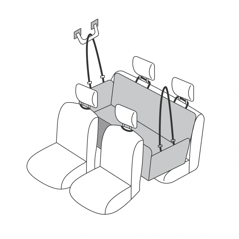 illustration of a dog cover for car installed across the back seat