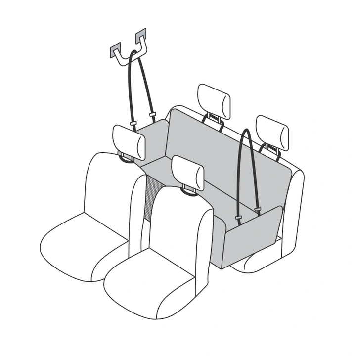 illustration of a dog cover for car installed across the back seat