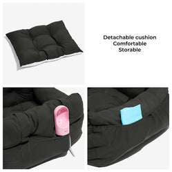 Foldable pet car seat with removable cushion and side pockets