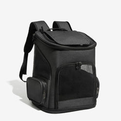 Black backpack for cats in studio