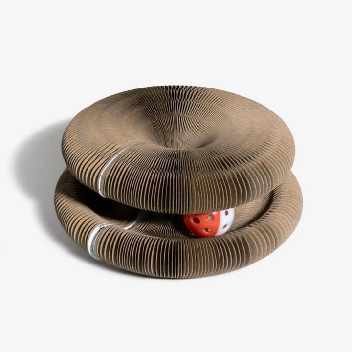 Interactive cat accordion toy with a durable scratch-resistant design, featuring a built-in ball for added entertainment.