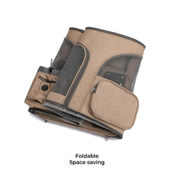 Сat travel bag with window folded flat in studio for space-saving storage