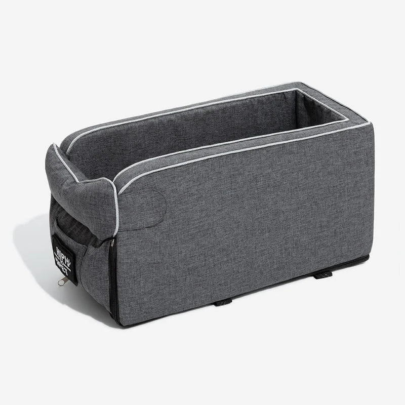 dog car seat for center console shown empty in a studio view