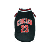 Back view of black basketball number 23 dog shirt on a white background