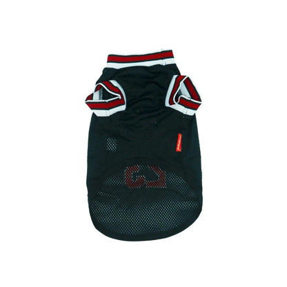 Chicago Bulls NBA dog jersey in black mesh fabric, designed for comfort and style for pet sports fans.