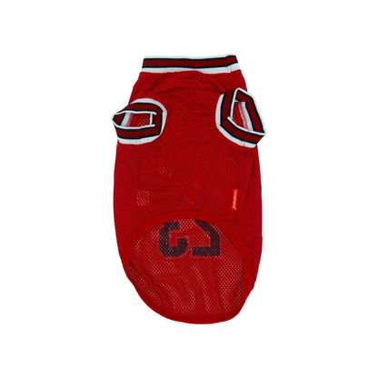 Chicago Bulls NBA dog jersey in vibrant red mesh, designed for sporty dogs and fans of the team.