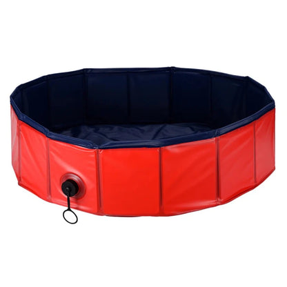 Red collapsible dog swimming pool, perfect for outdoor fun and cooling off, durable and easy to set up for pets.