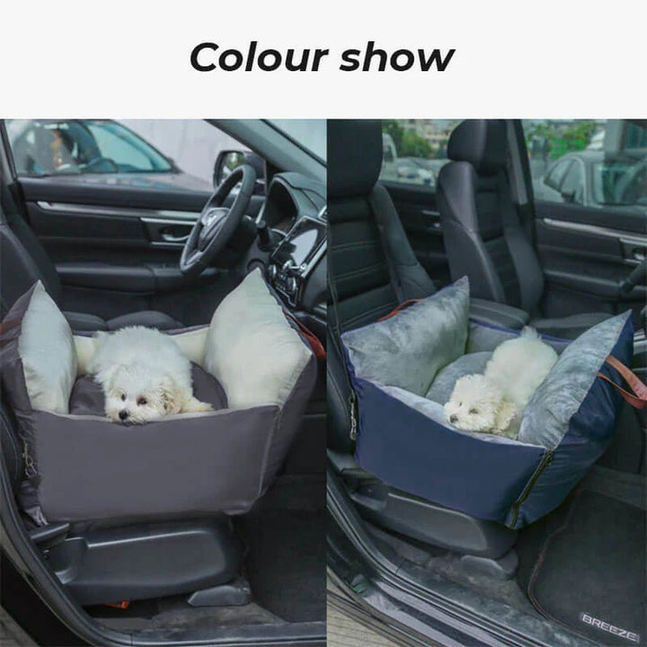 Grey and blue colour options of a pet bag car seat.