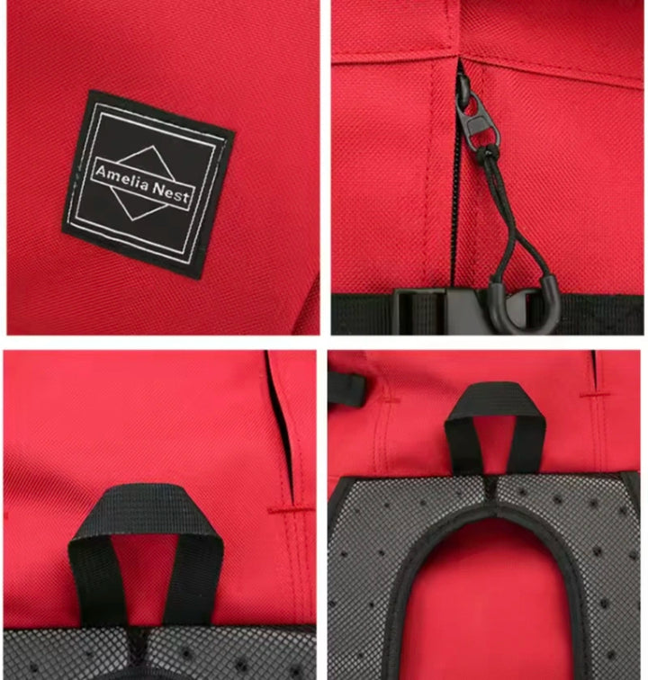 Dog backpack for cycling close-up photo details