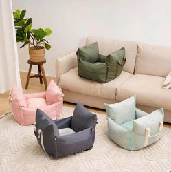 Living room scene with four colors of pet seats