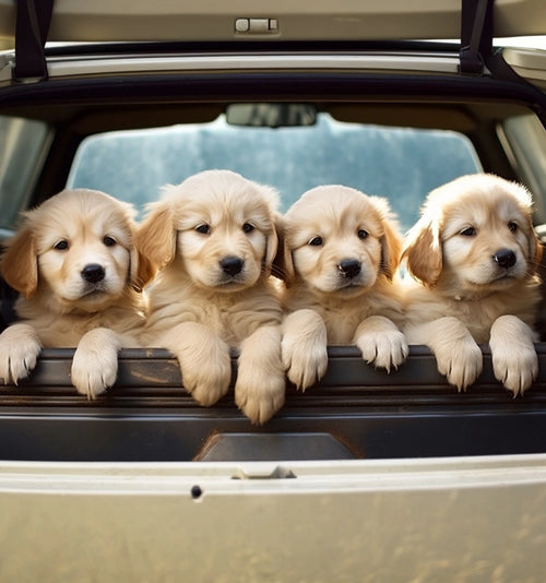 Puppies excited for an adventure quality dog car travel accessories for safe journeys in NZ