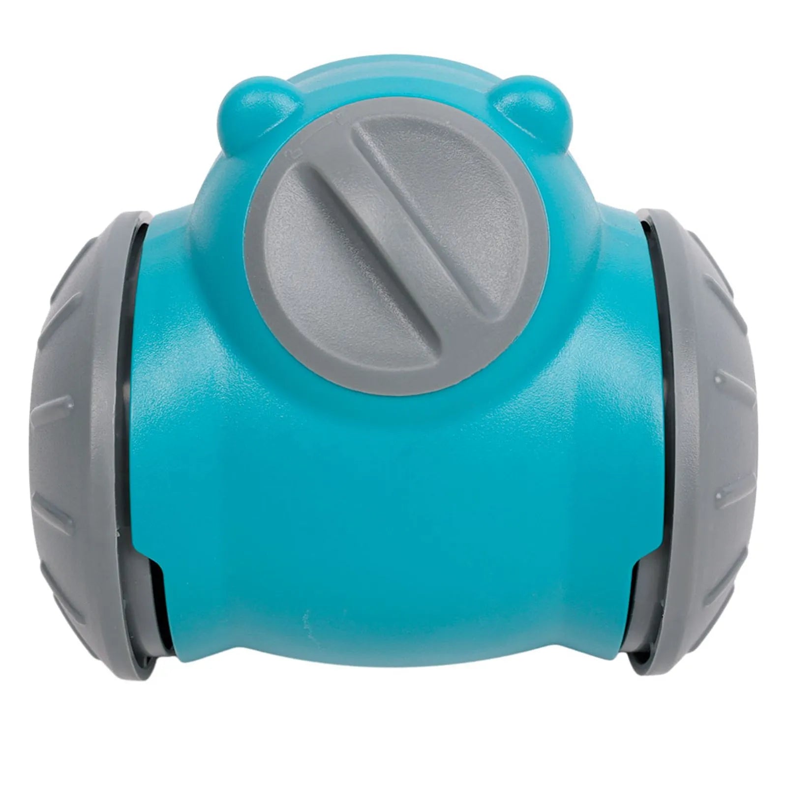 Blue interactive food dispensing dog toy shown from the front