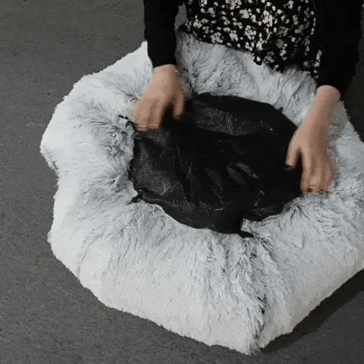 Demonstration of the Fluffy Cat Bed with Tunnel showing its cozy and convertible features for cats.