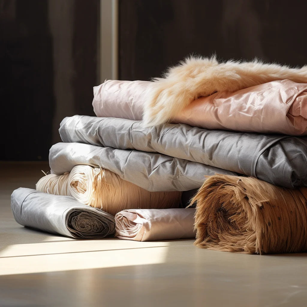 Stack of luxurious pet bedding and covers from FluffyPuppy, showcasing soft, plush fabrics for ultimate pet comfort.