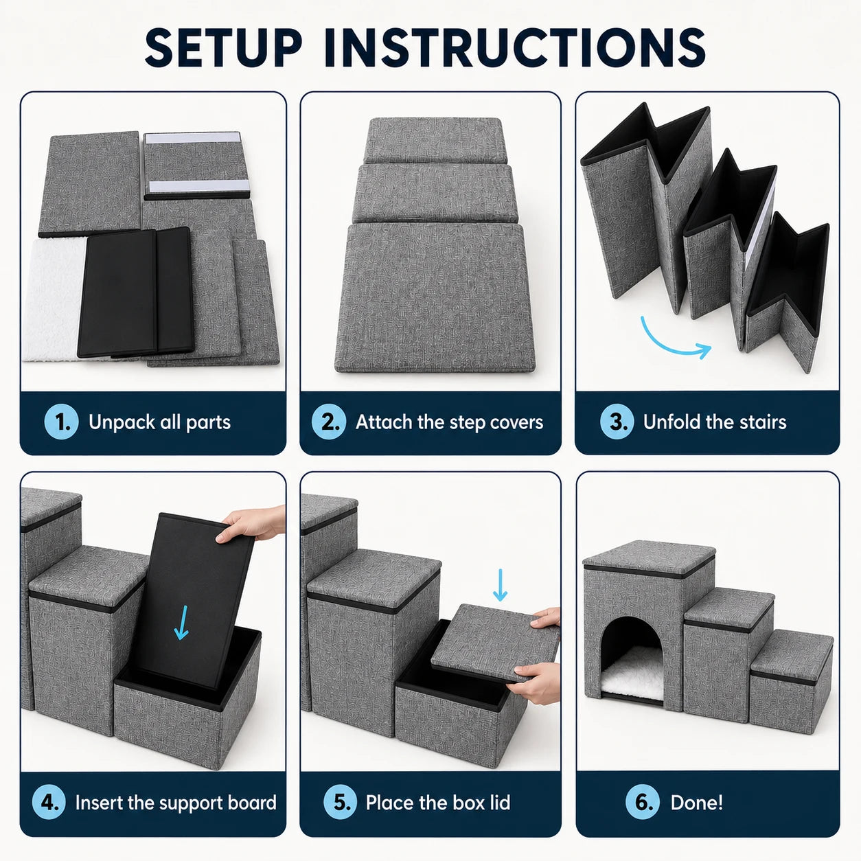 Dog steps stairs with folding design and support boards