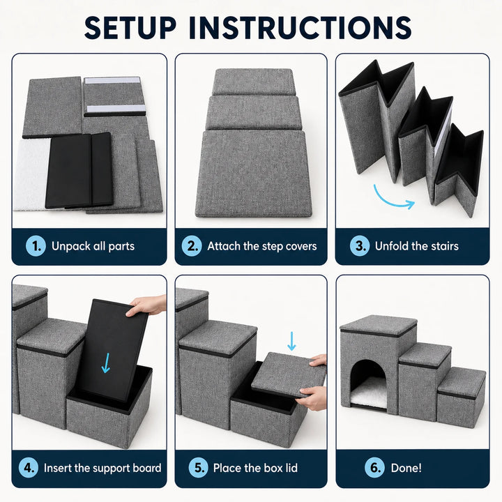 Dog steps stairs with folding design and support boards