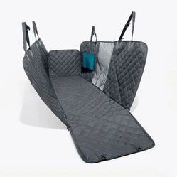 Gray version of quilted hammock fully set up with mesh and pocket