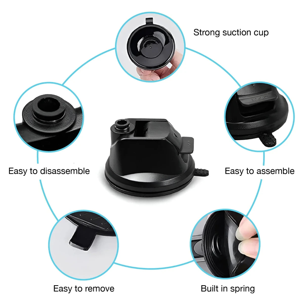 Strong suction cup base for interactive cat toy, featuring easy assembly, disassembly, and built-in spring for secure play.