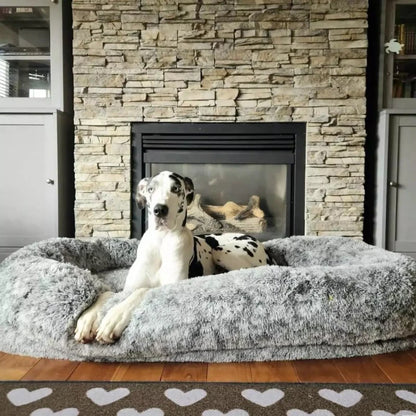 Large fluffy dog bed for giant breeds, offering maximum comfort and warmth. Perfect for lounging by the fireplace.