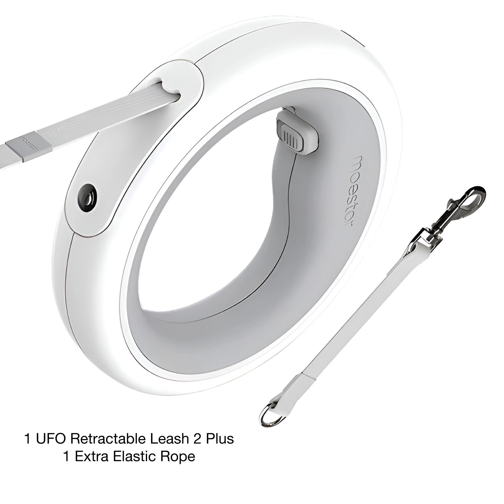 Moestar ergonomic dog leash shown with extra elastic rope accessory on white background