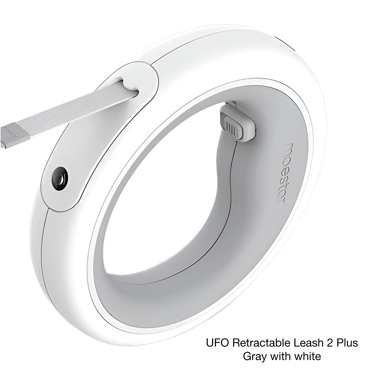 MOESTAR UFO retractable dog leash in gray and white, sleek design for easy and comfortable dog walking.