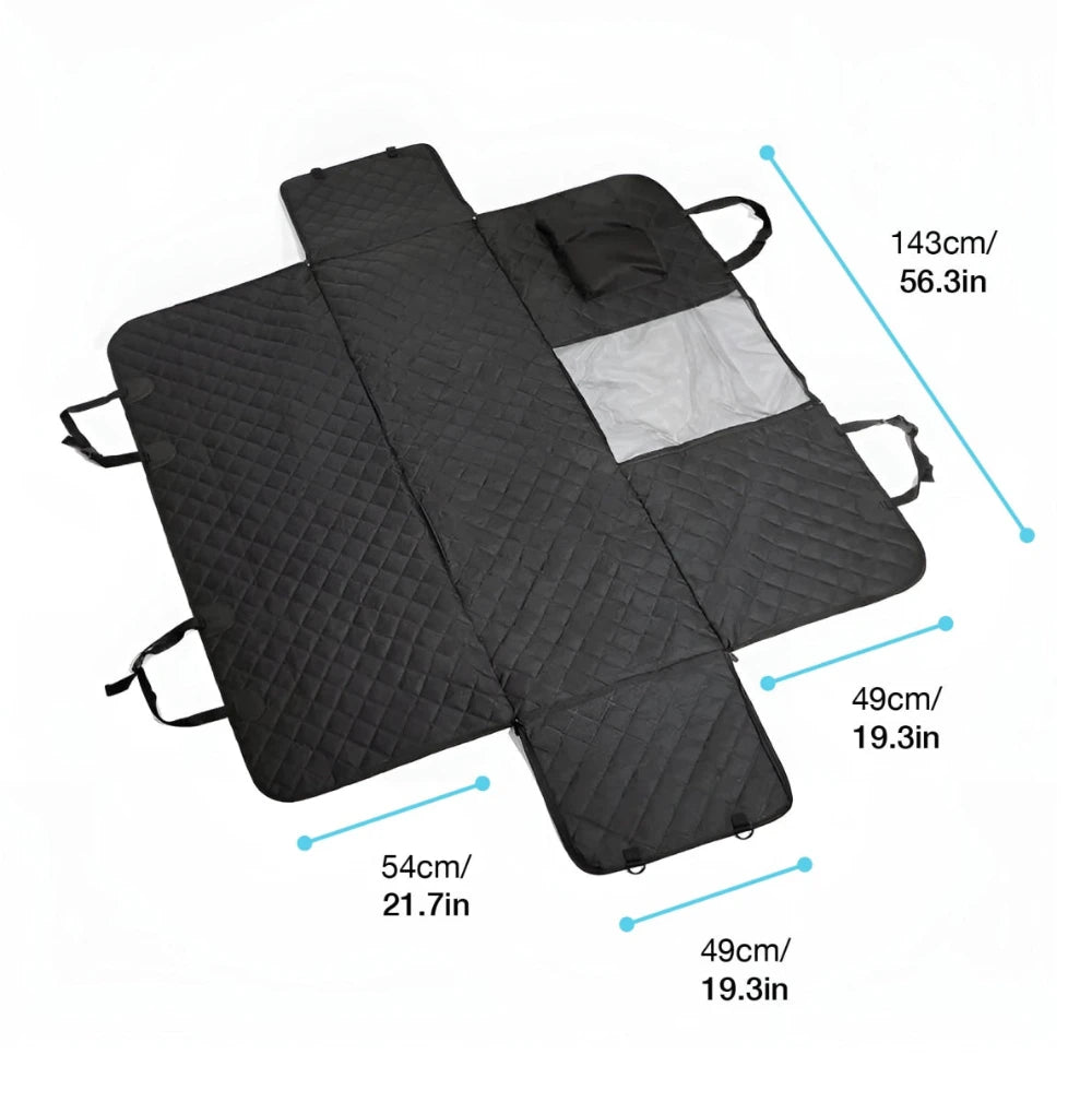 Fully unfolded quilted hammock with size measurements shown