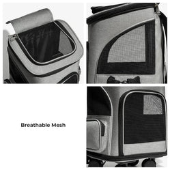Breathable mesh panels shown on cat travel bags in studio