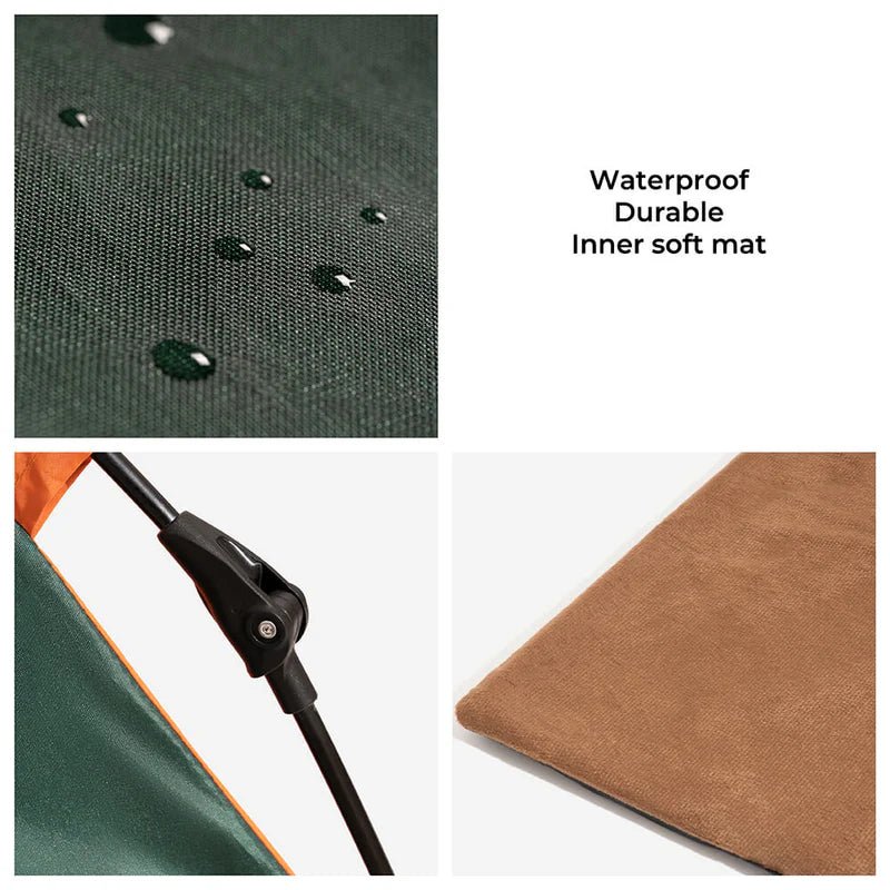 Close-up details of a waterproof and durable pet tent for cats and small dogs, featuring a soft inner mat for comfort.