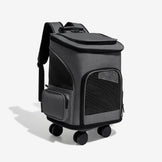 Charcoal gray pet travel bag on wheels in studio