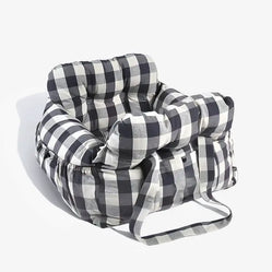 Secure pet car seat with checkered pattern