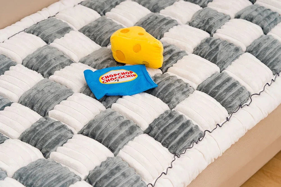 Soft chenille pet couch cover with a quilted design