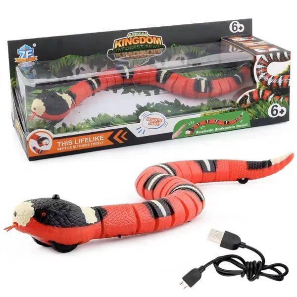 Interactive smart sensing snake toy with USB charger, lifelike slithering motion, perfect for pet entertainment.