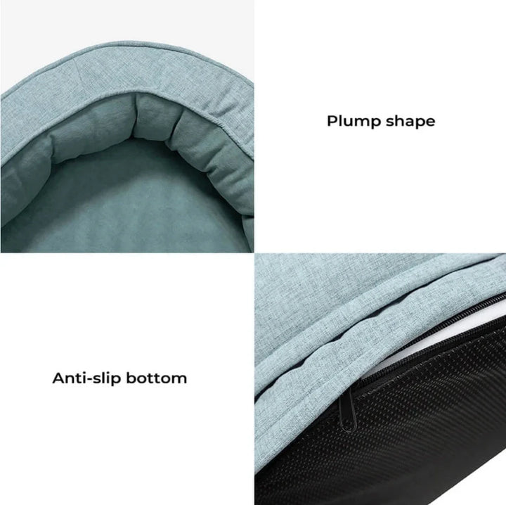 Soft oval donut dog bed featuring a plump shape and anti-slip bottom for pet safety and comfort.