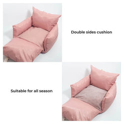 Pink seat with double sided cushion suitable for all seasons