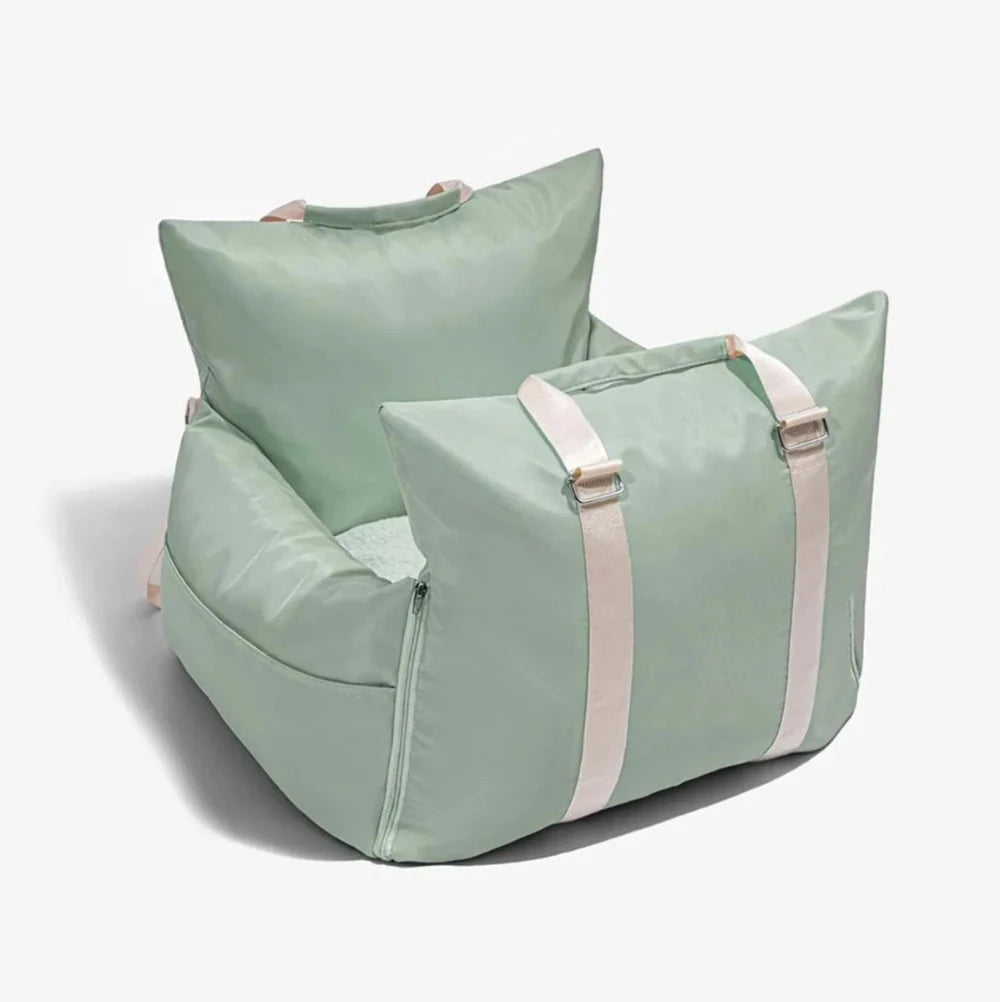 Mint green waterproof dog car seat with adjustable straps for secure travel, offering comfort and protection for your pet.