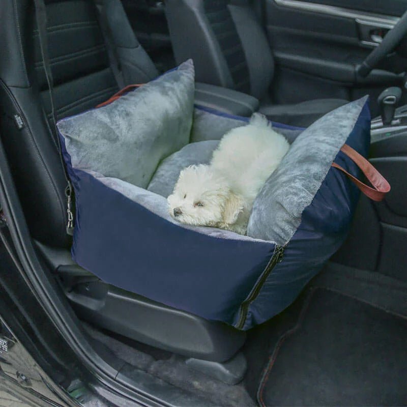 Comfortable waterproof dog car seat with cozy pillows, ensuring safe and secure travel for small pets in vehicles.