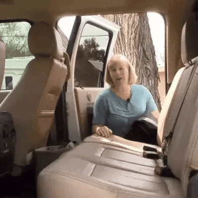 Woman installing a hammock for car for dogs with seatbelt slots
